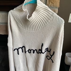 Super Cozy "'Monday" stitched turtleneck sweater